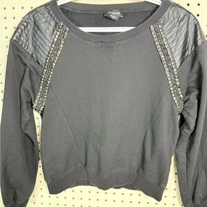 Bebe Black Quilted studded leather Shoulder Top